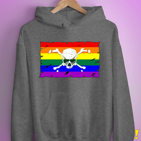 LGBTQ Rainbow Pride Pirate Flag Hoodie - Grey Heather